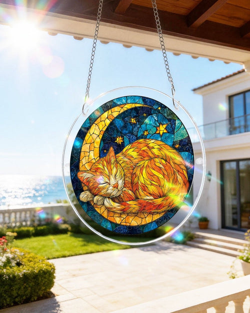 Acrylic Jigsaw Puzzle Suncatcher - Starry Moon Cat