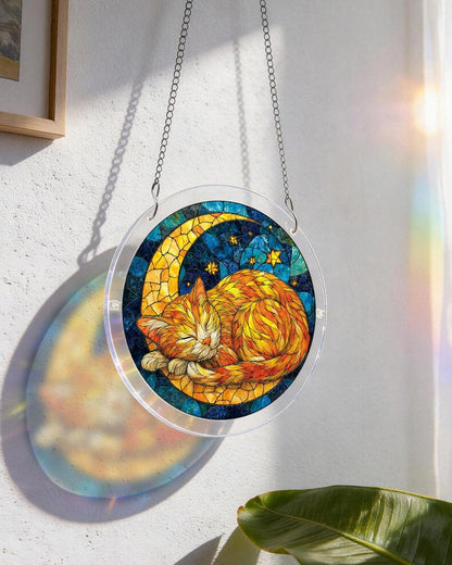 Acrylic Jigsaw Puzzle Suncatcher - Starry Moon Cat