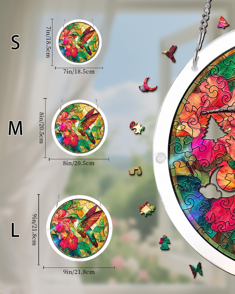 Acrylic Jigsaw Puzzle Suncatcher - Emerald Flame Hummingbird